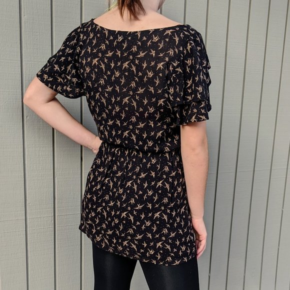 Forever 21 Birds Flutter Sleeve Top, Sz. S - Picture 3 of 5